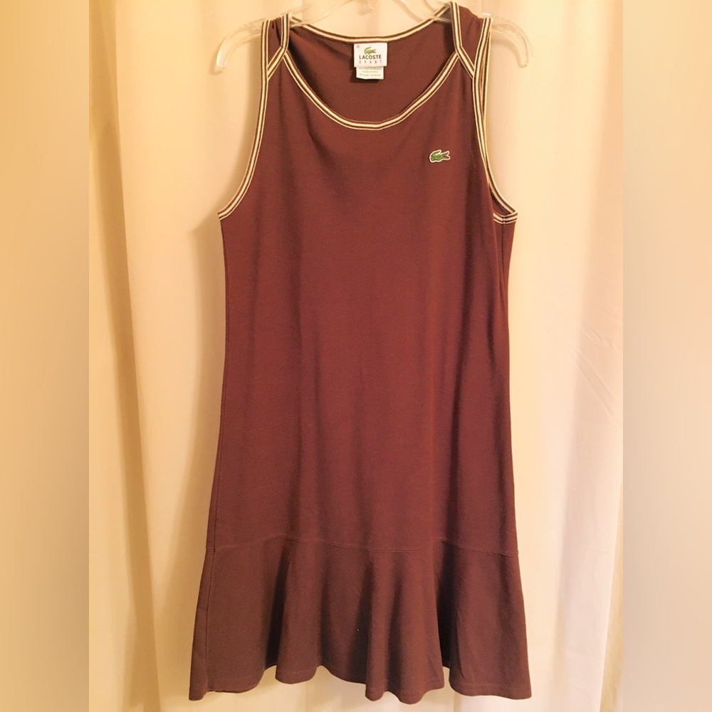 Lacoste Sport womens sleeveless dress sz XS brown 100% cotton dress / athletic